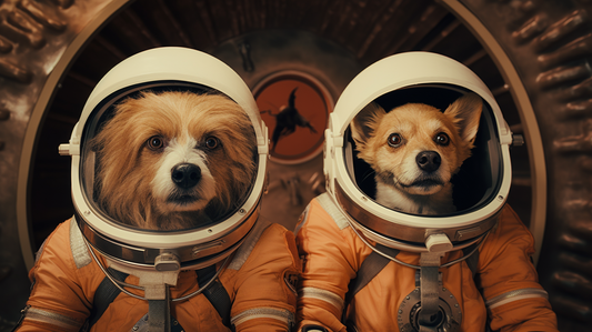 Two brave dogs suited up as astronauts ready for a space mission | Hairy Humans Custom Pet Portraits