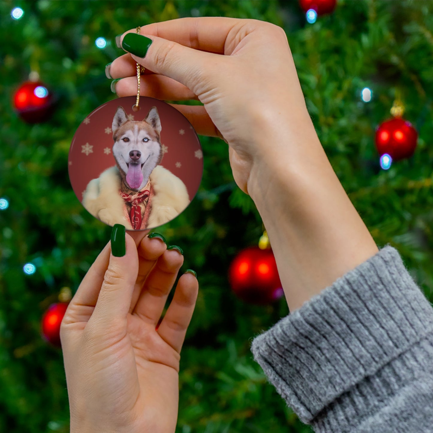 Eggnog and Tail - wags - Custom Pet Ornament - Hairy Humans