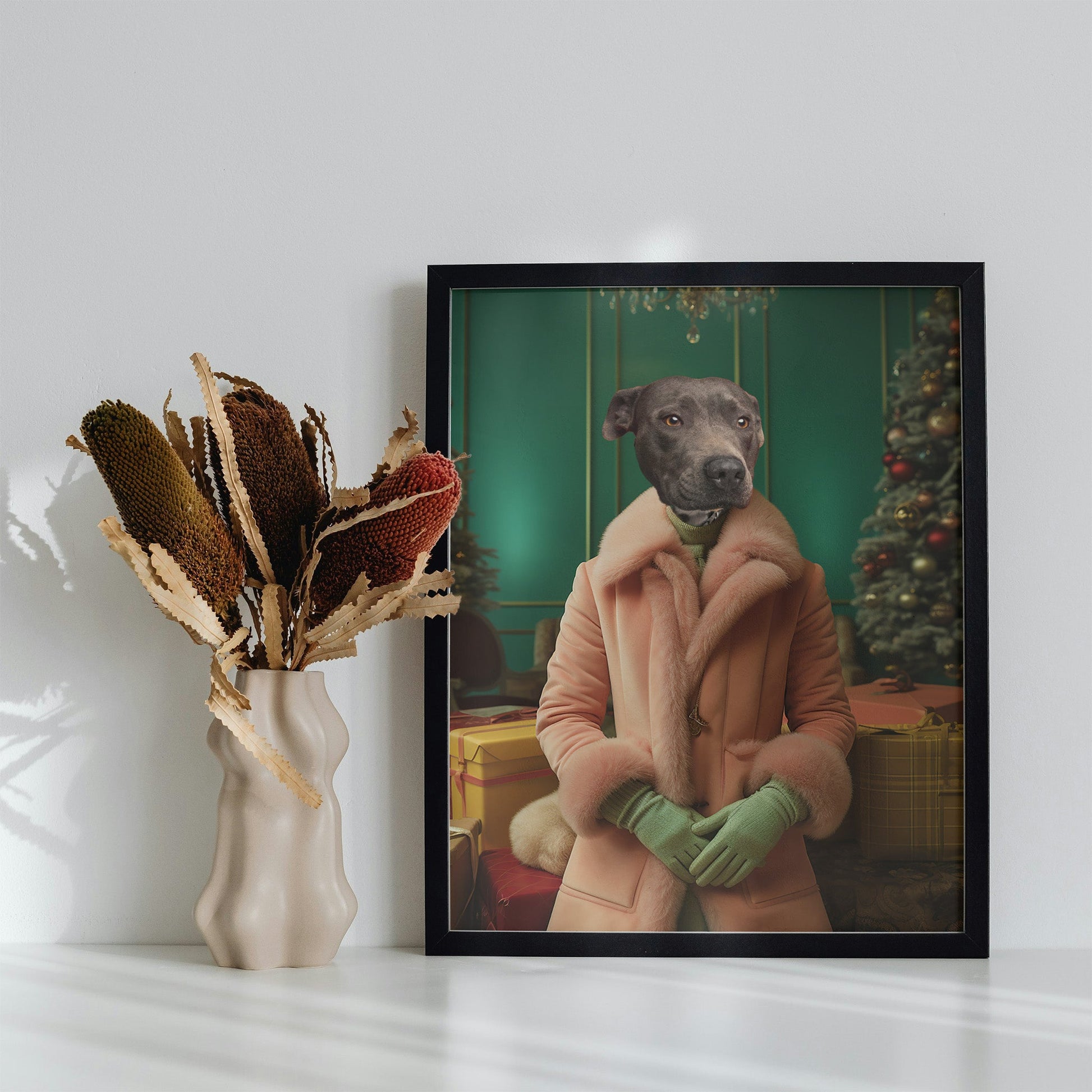 Holly Jolly Hound - Custom Pet Portrait - Hairy Humans